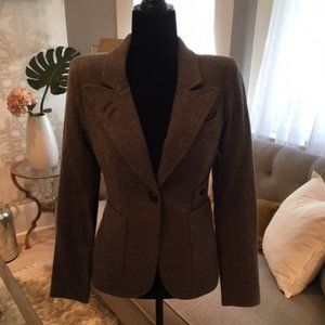 SMYTHE Tweed blazer with contrasting leather elbow